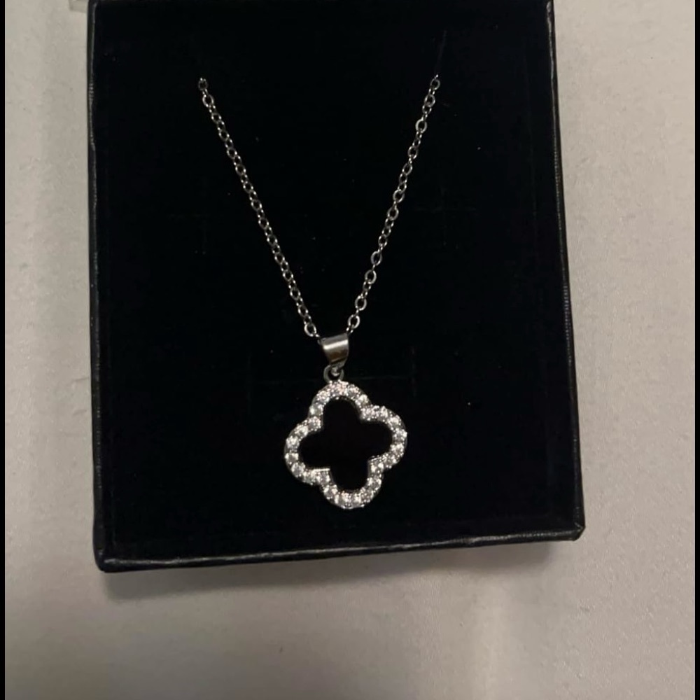 Neiman Marcus Stainless Steel Black Lucky Clover Necklace